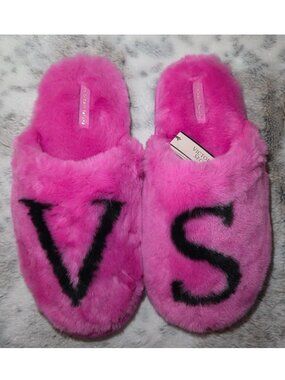 NWT Victoria's Secret Summer Pink Faux Fur Slippers - Large 9/10 - Retired